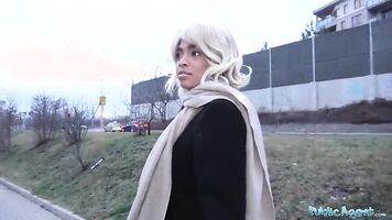 Public Agent Ebony with sexy body blonde hair shaved pussy