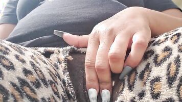 Ebony bbw playing with pussy outside trying not to get caught