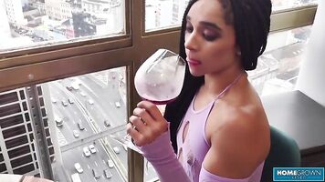 Ebony Lua Sophia squirts all over before being anal fucked